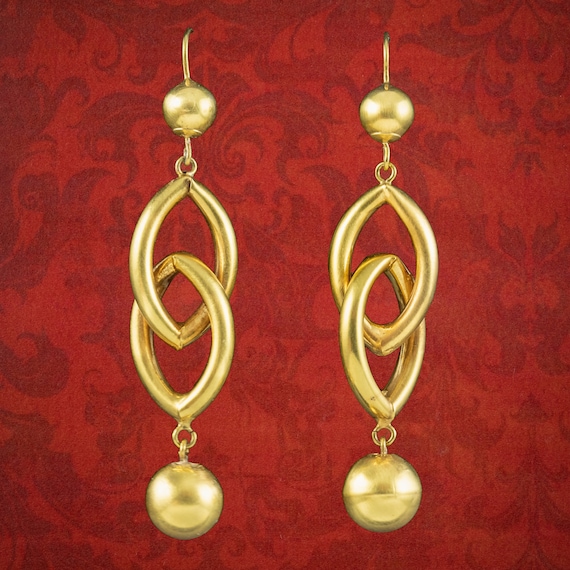 Antique Victorian Etruscan Drop Earrings 15ct Gold - image 1