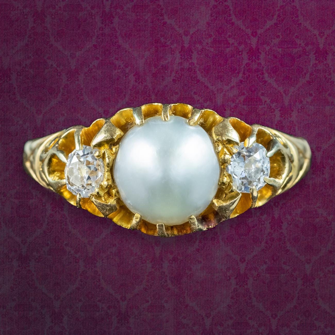 アンティーク ビクトリア朝 パール ダイヤモンド トリロジー リング