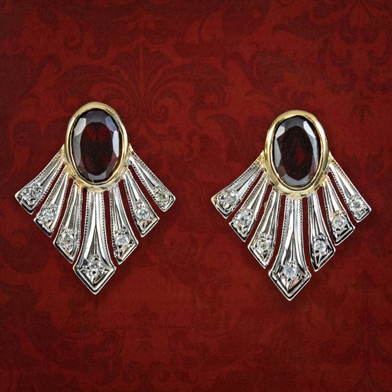 Garnet Diamond Fan Earrings 9ct Gold
