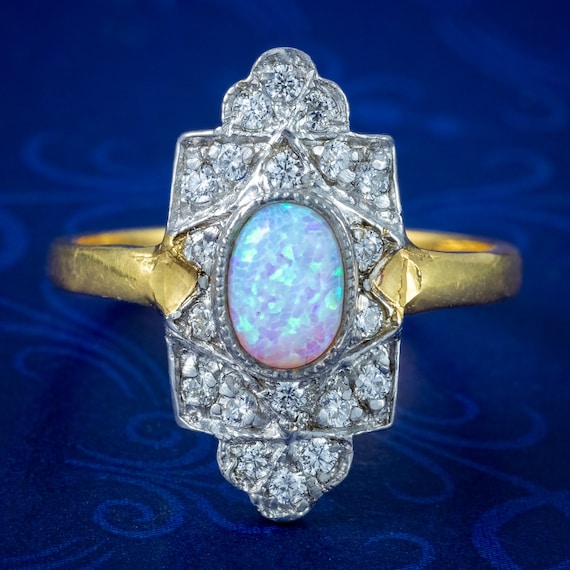 Art Deco Style Opal Cz Ring