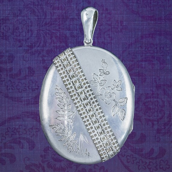 Antique Victorian Floral Locket Sterling Silver - image 1