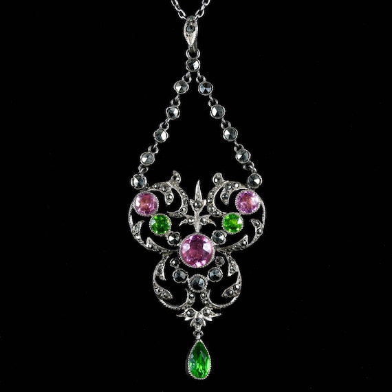 Antique Victorian Paste Pendant Necklace Circa 190