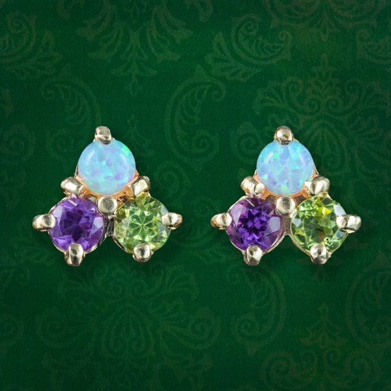Suffragette Style Cluster Stud Earrings 9ct Gold