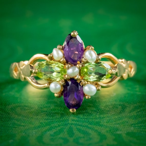 Edwardian Suffragette Style Cluster Ring Pearl Per