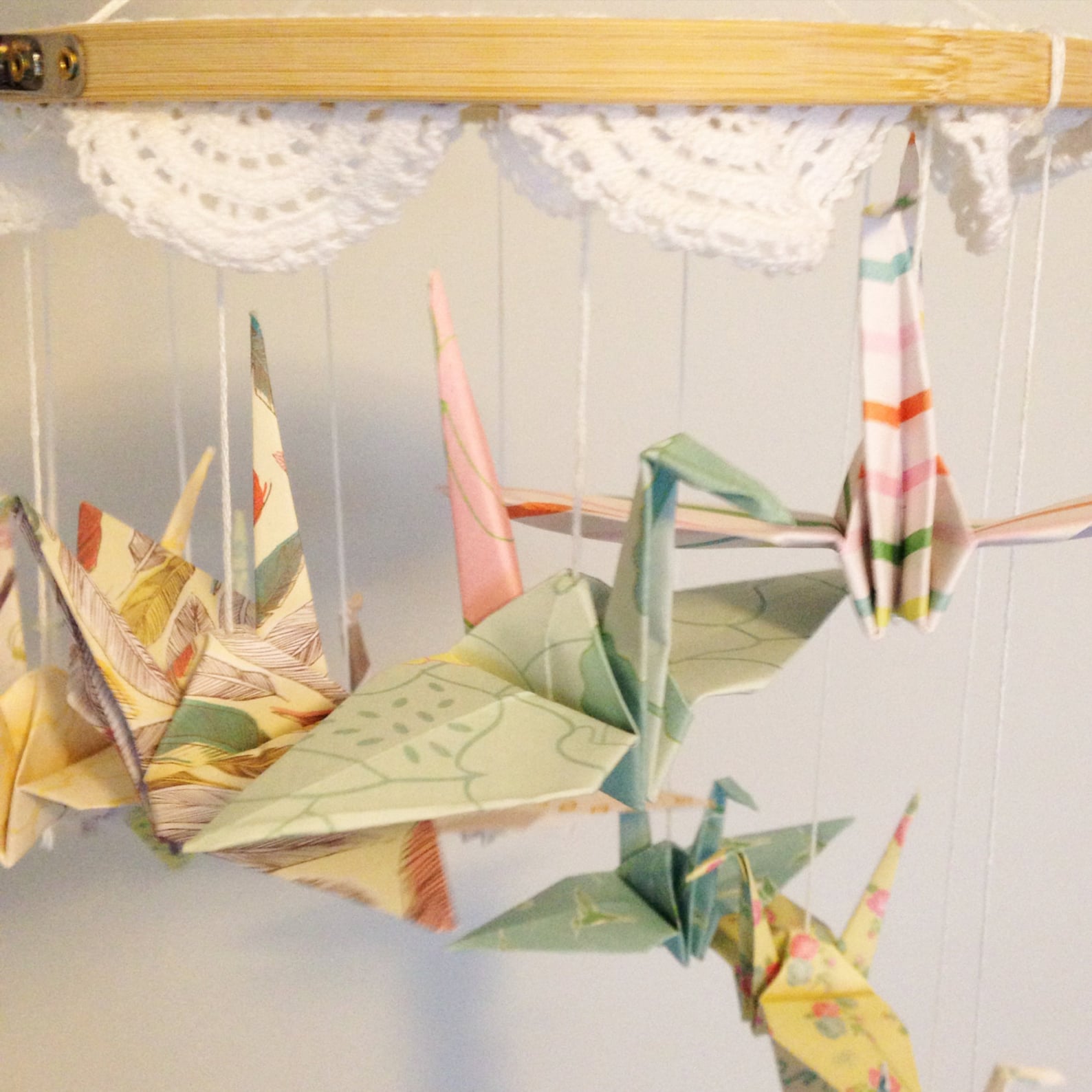 Custom Made Origami Crane Baby Mobile With Crochet Top short Etsy