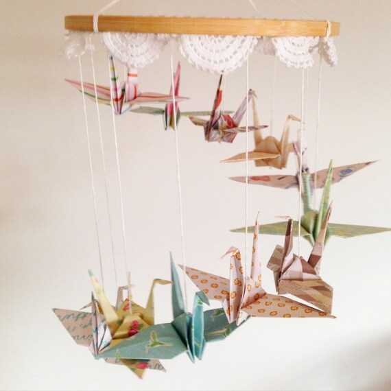 Custom Made Origami Crane Baby Mobile With Crochet Top short Etsy