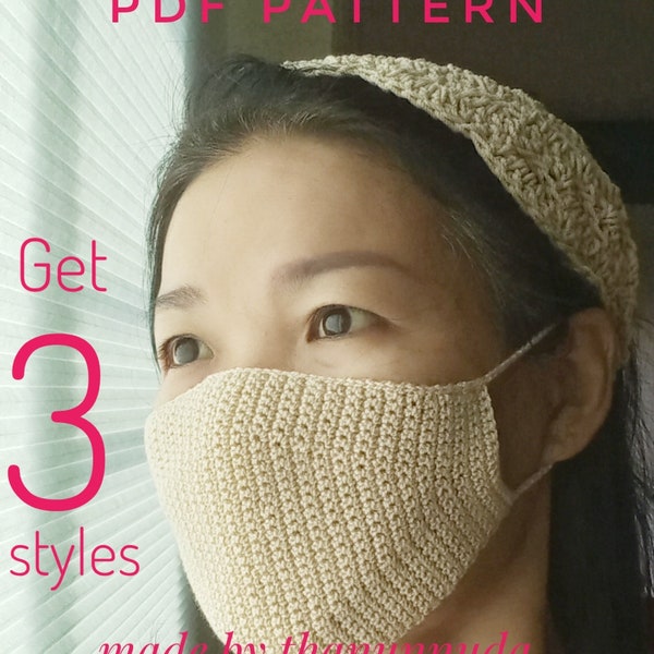 Crochet face mask pattern ,Easy crochet face mask pattern, PDF digital file , get 3 styles face mask