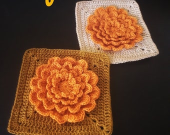 Crochet Flower Granny Square Pattern, Easy 3D Daisy (PDF Pattern)