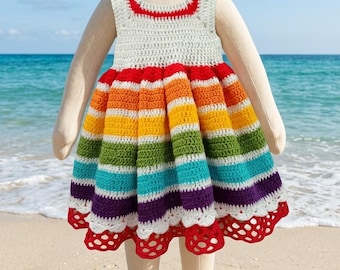 Crochet Baby Dress Pattern, Summer Rainbow Stripes, Instant PDF Download (0-4 Years)