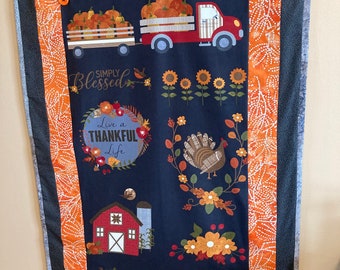 Autumn Flannel Wall Hanging Quilt: Primitive Fall Gathering Design (36x55)