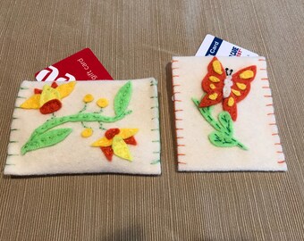 Set of 2 Felt Gift Card Envelopes, Gift Card Holders, Spring Flowers, Easter Card, Butterfly, Daffodil, Monarch Butterfly, Gift Bags,