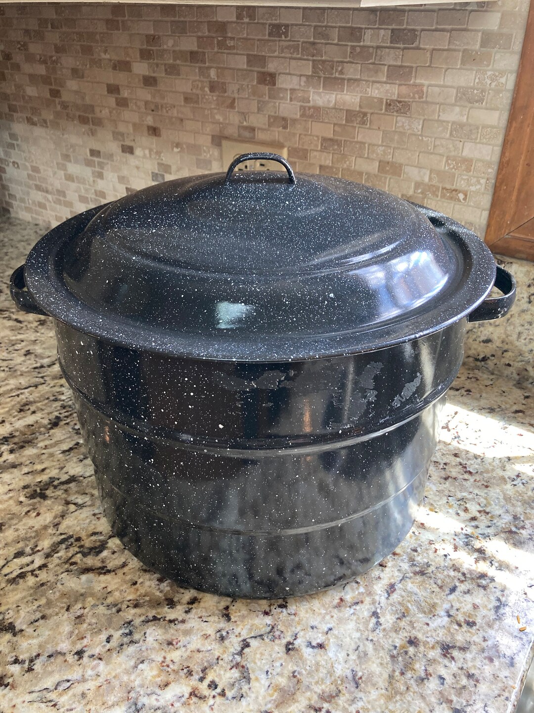 Giant Granite Ware Canning Pot With Jar Lifter and Original Ball Jars