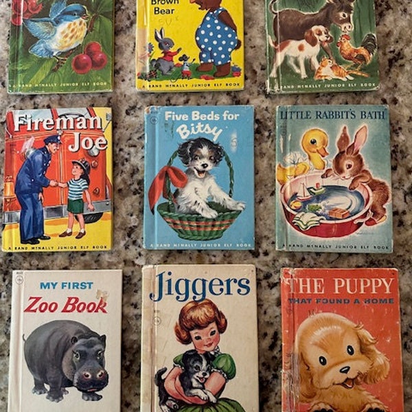 Lot of Nine Rand McNally Junior Elf Books, As Is, 1960s