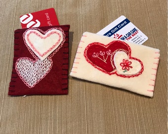 Handmade Felt Heart Gift Card Holder Set: Valentine&#39;s Day Anniversary