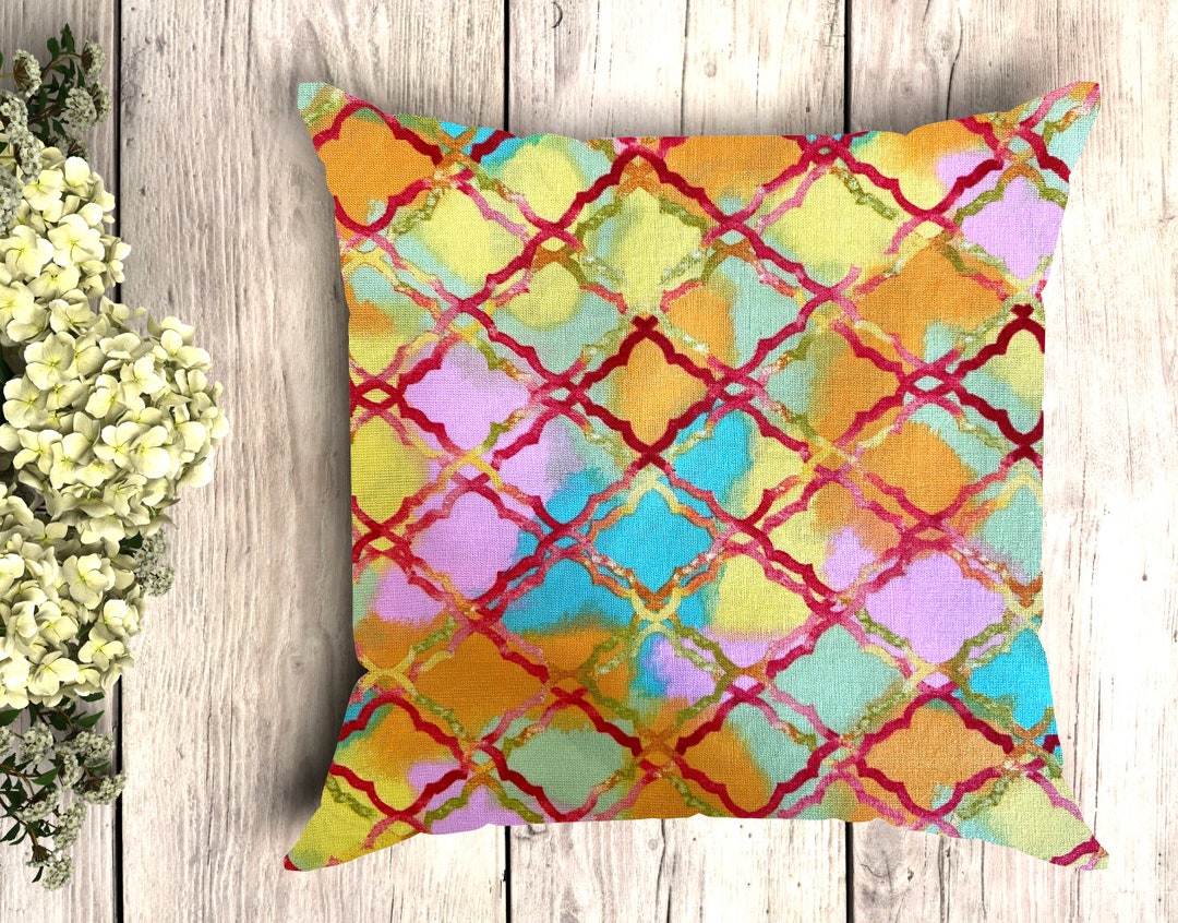 Multicoloured Moroccan Lattice Design Cushion Cover Pillow Etsy