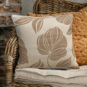 Brown and Cream Floral Brocade Cushion Covers, Decorative Throw Pillows. 18" (45cm). Made Australia.