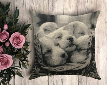 Tapestry Puppy Design Cushion Pillow Cover. 18' (45cm) . Made Australia.