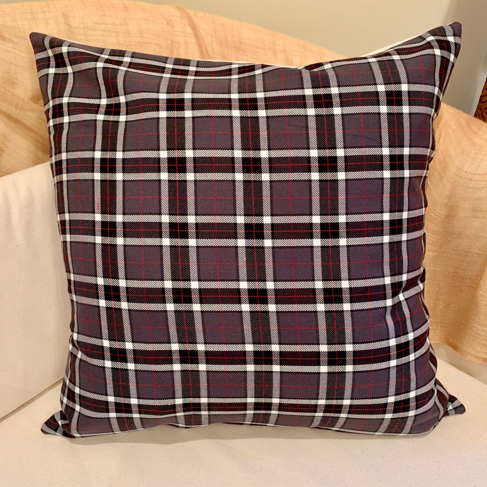 Grey Tartan Cushion Cover Pillow Throw. 18 45cm. Made Etsy