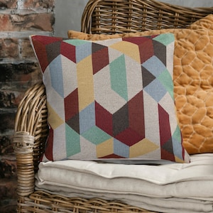 Bold Geometric Tapestry Thick Textured Upholstery Fabric Cushion Pillow Cover. 18"/20". Made Australia.