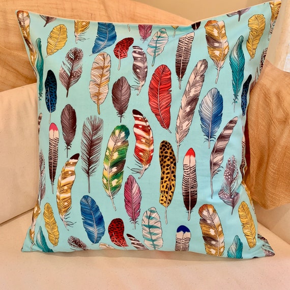 Blue Boho Style Feathers Cushion Cover STASH IT THROW PILLOW SAFE | Diversion
