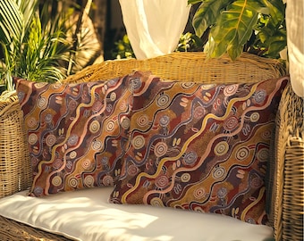 Aboriginal Brown Cushion Covers | JIJAKA "River" Design | 16"/18"/20" Made Australia | Limited Edition Decor