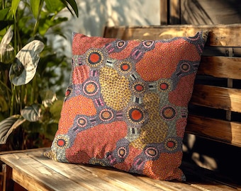 Aboriginal Artist Orange Cushion Covers | Yijan "Kangaroo Dreaming" Design | 18"/20" Made Australia