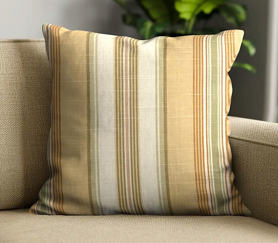 Striped Linen Golden Decorator Cushion Cover. Decorative Throw Pillow. 14"-20" . Made Australia