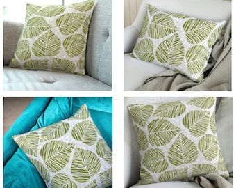Scandi Leaves Cushion Cover | Green & Gray Floral Throw Pillow Covers | 18"/20" Made Australia