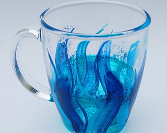 Hand Painted Ocean Glass Mug, Sea Lover Gift