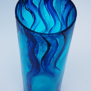 Blue vase, High cylinder vase, Blue ocean, Marine design, Hand Painted Glass, Gift for her, Wedding vase, Birthday vase, Home decor, Vase