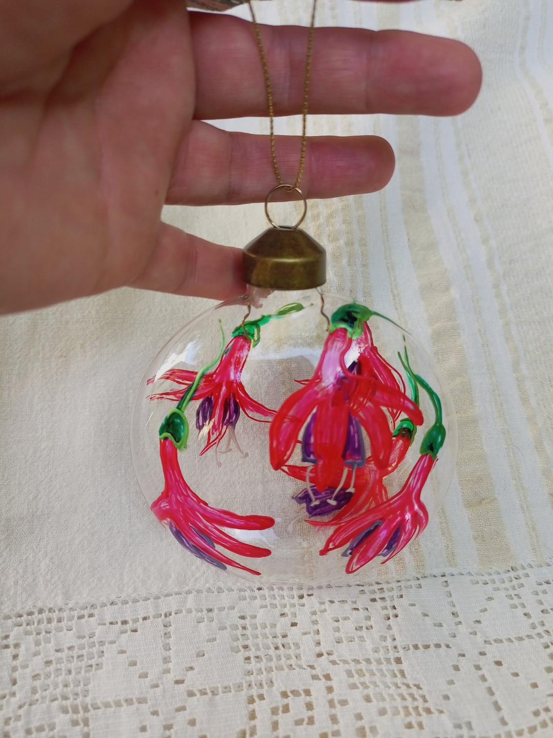 Hand Painted Glass Christmas Ball Ornament, Fuchsia Design - Etsy