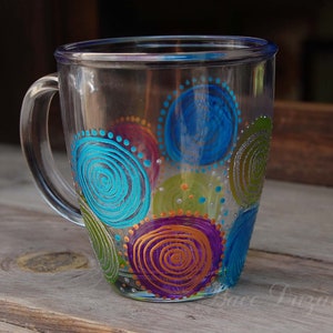 Blue spirals, Hand Painted Glasses, Colorful cup, Tea cup, Coffee mug, Mothers Day Gift, Coffee Mug, Birthday gift, Home decor, Kitchen cup