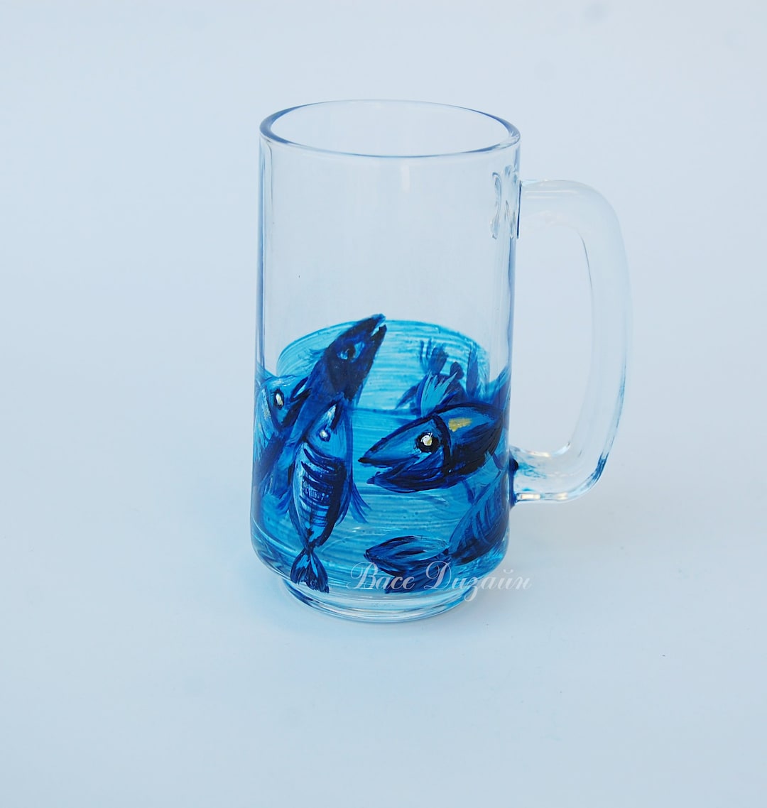 Hand Painted Blue Fish Beer Mug, Custom Glass - Etsy