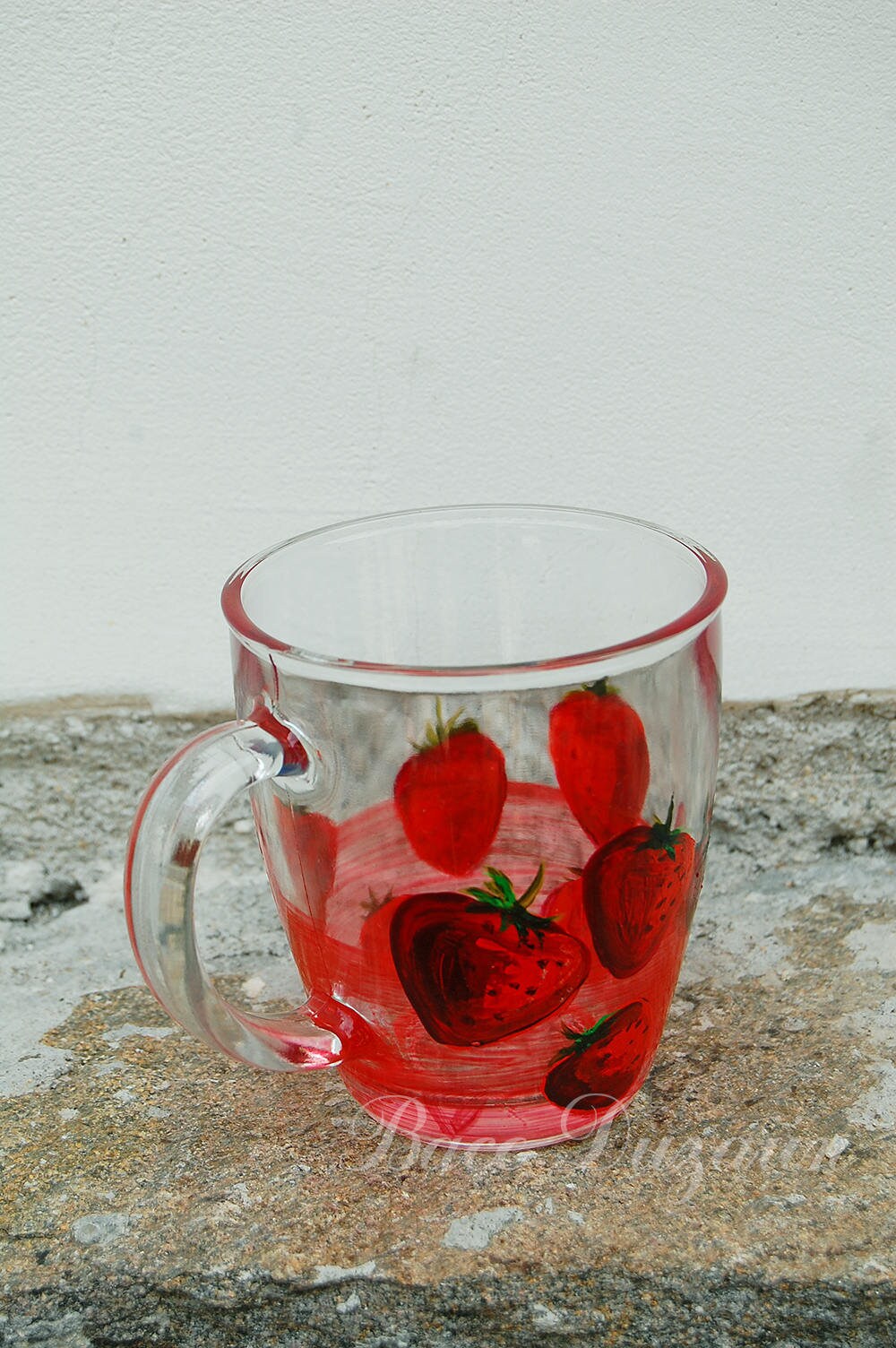 Hand Painted Glass Mug Strawberry Design Glass Coffee Mug Etsy