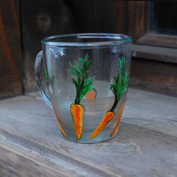 Carrots glass cup, Carrot juice, Hand Painted Glass tea cup, Coffee mug, Mothers Day Gift, Father's day Gift, Birthday gift ,Carrot decor