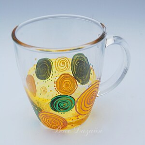 Hand Painted Glasses, Painted Glass, Yellow cup, Tea cup, Coffee mug, Coffee Mug, Birthday gift, Home decor, Kitchen cup