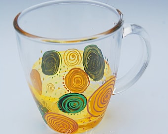Hand Painted Glasses, Painted Glass, Yellow cup, Tea cup, Coffee mug, Coffee Mug, Birthday gift, Home decor, Kitchen cup