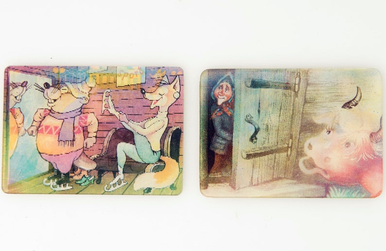 1991 animals and people Pocket Stereo Calendars 3D Soviet USSR Set of 2 Soviet Vintage Stereo Calendars Soviet Russian Cartoon Heroes