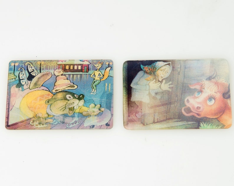 1991 animals and people Pocket Stereo Calendars 3D Soviet USSR Set of 2 Soviet Vintage Stereo Calendars Soviet Russian Cartoon Heroes