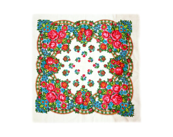 Vintage floral shawl, made in USSR, unusual soviet