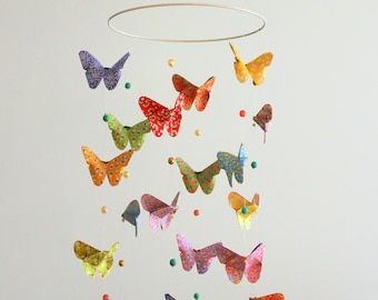 Origami baby mobile Japanese Liberty Butterflies, children's room decoration