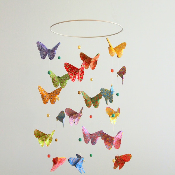 Origami baby mobile Japanese Liberty Butterflies, children's room decoration