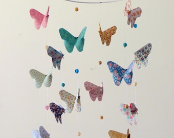 Origami baby mobile Butterflies Green, pink, camel, white, blue, children's room decoration