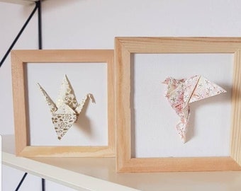 Origami wall art : Japanese Crane and Dove, Poetic Wall Decoration for Baby and Child's Room, Textured Paper Wall Art