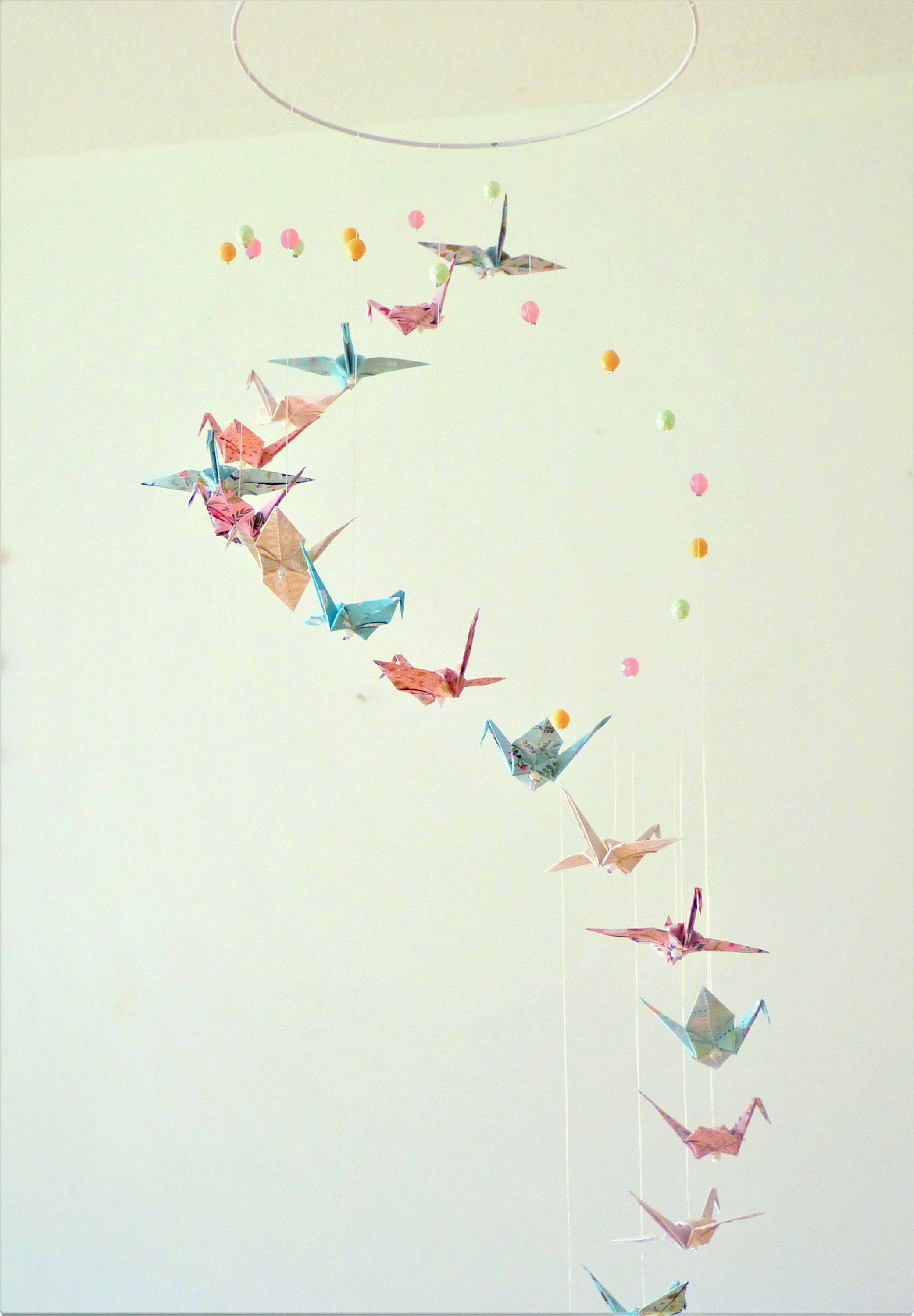 Origami Mobile For Baby Spiral Paper Cranes Mint Powder Etsy Origami Mobile For Baby Spiral Paper Cranes Mint Powder Etsy