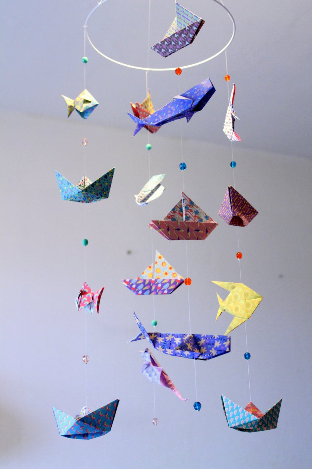 Origami Baby Mobile Sea and Ocean - Marine animals, fish, whales, rays, boats
