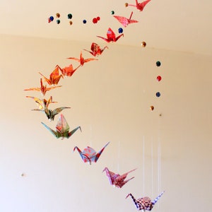 Origami mobile for baby "Spiral" Paper cranes, japanese motifs, and beads