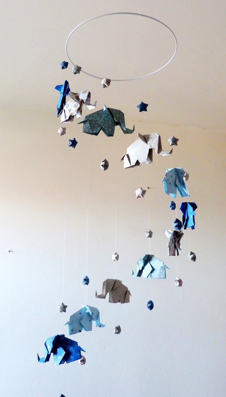 Mobile Bébé Origami Eléphants Et étoiles Bleu Marine Gris Etsy