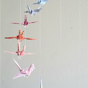 Mobile bébé Origami spirale grues et perles : pervenche, corail, fuchsia, rose, bleu glacier image 10