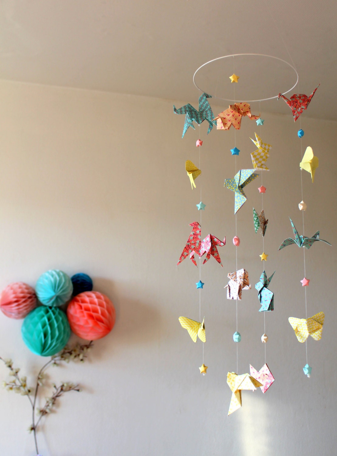 Origami Mobile Baby Animals and Stars Origami Pastel Colors Etsy